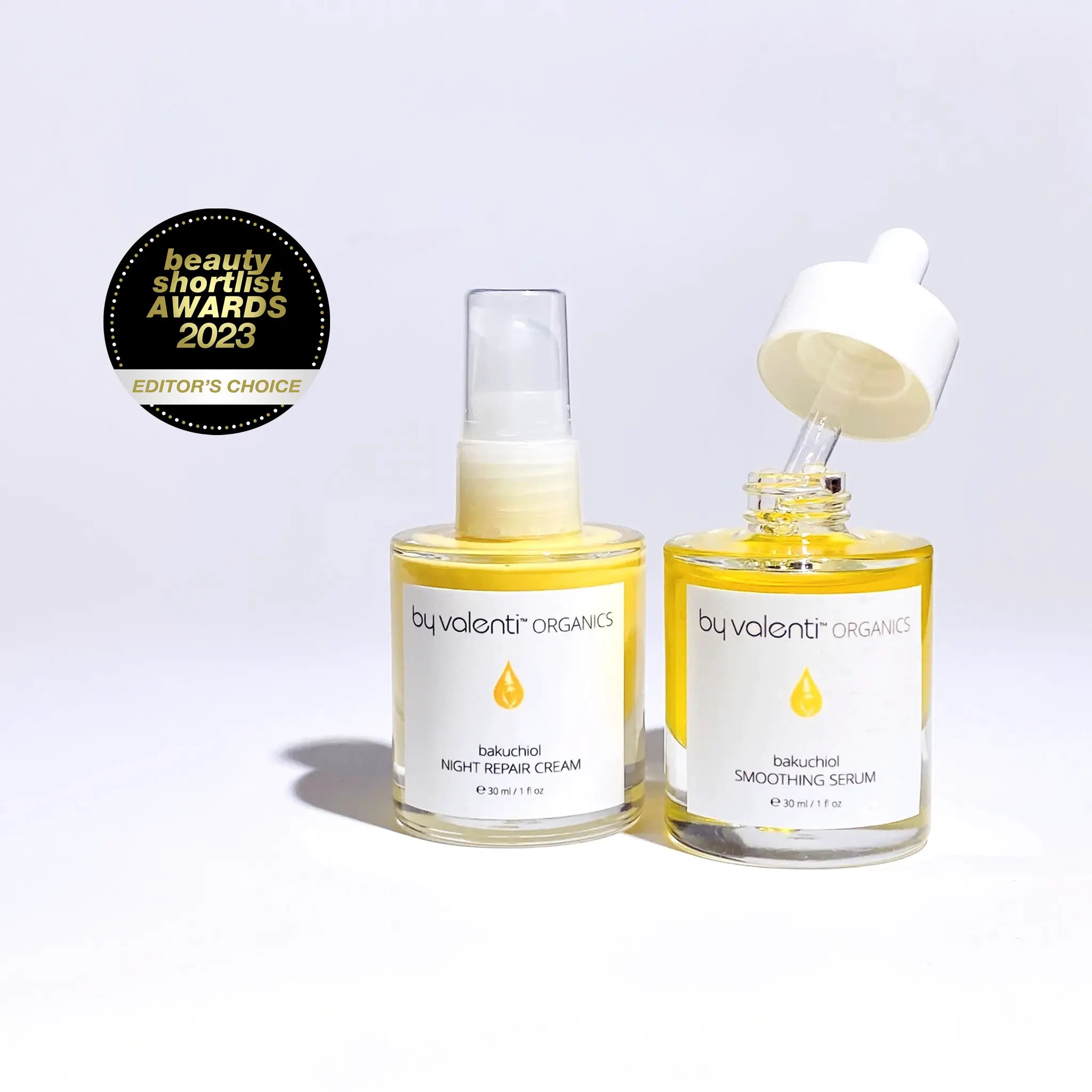 Bakuchiol Smoothing Serum and Bakuchiol Retinol Night Repair Cream By Valenti Organics Natural Skin Care
