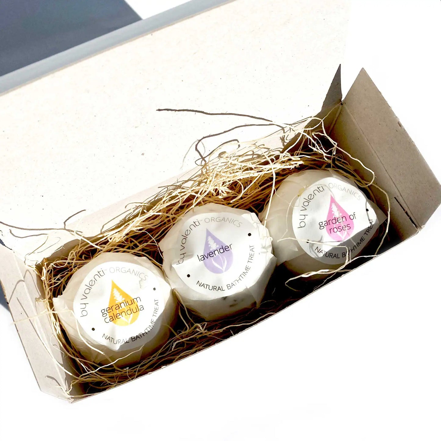 Geranium, Lavender, Roses Natural Bath Bomb Set By Valenti Organics Clean Skin Care