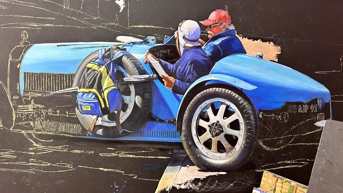 Bugatti scavenger-hunt rally in Champigny-sur-Veude, Centre-Val de Loire, France
