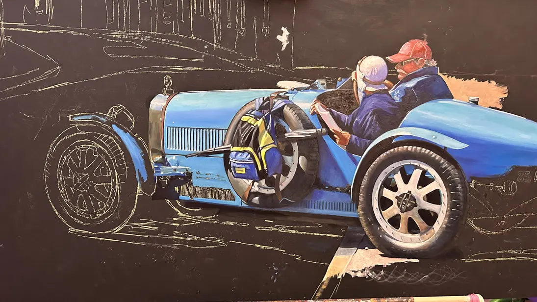Bugatti scavenger-hunt rally in Champigny-sur-Veude, Centre-Val de Loire, France