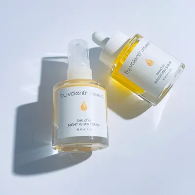 Bakuchiol Smoothing Serum and Bakuchiol Night Repair Cream with Hyaluronic Acid rom By Valenti Organics Natural Skincare