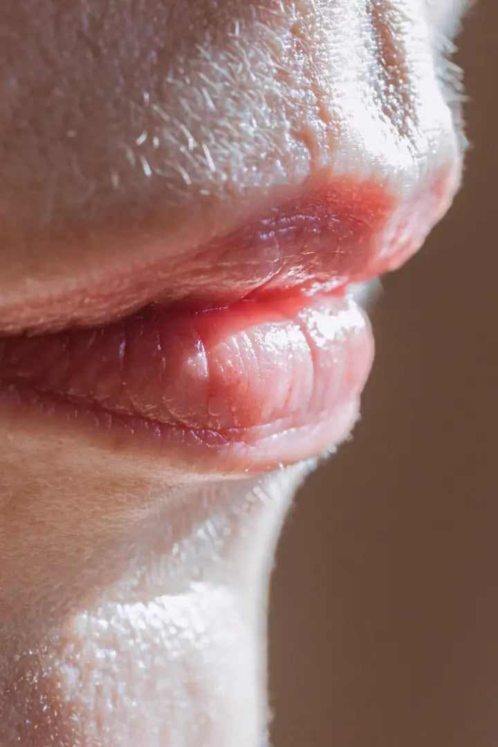Close-up of a woman's lips with a blurred background