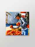 Manuela Valenti Studio & Gallery  painting of a person holding pumpkins with a scenic background
