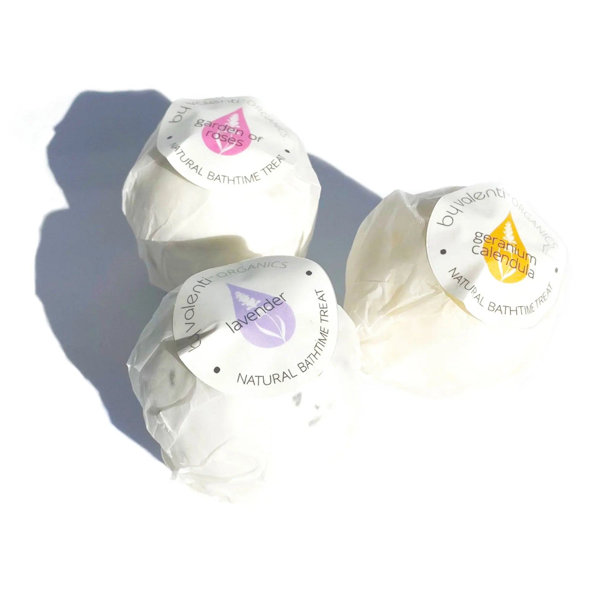 Geranium, Lavender, Roses Natural Bath Bomb Set By Valenti Organics Clean Skin Care